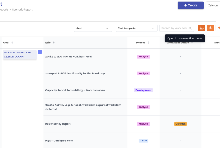 scenario report in kolommen