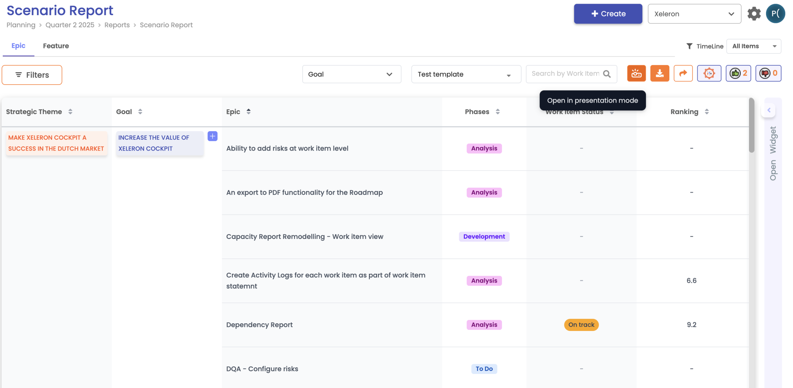 scenario report in kolommen